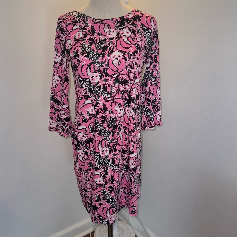 Lilly Pulitzer M Panda Black Pink Hibiscus Hangin with My Boo Bay Dress